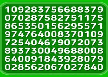 Teste visual com sequência de números brancos em fonte arredondada sobre fundo verde com borda arredondada.