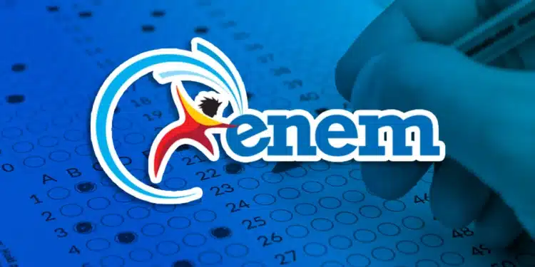 Formulário de prova do Enem com a logo do exame, representando o momento de preencher o gabarito e a possibilidade de solicitar a reaplicação em casos específicos de ausência.