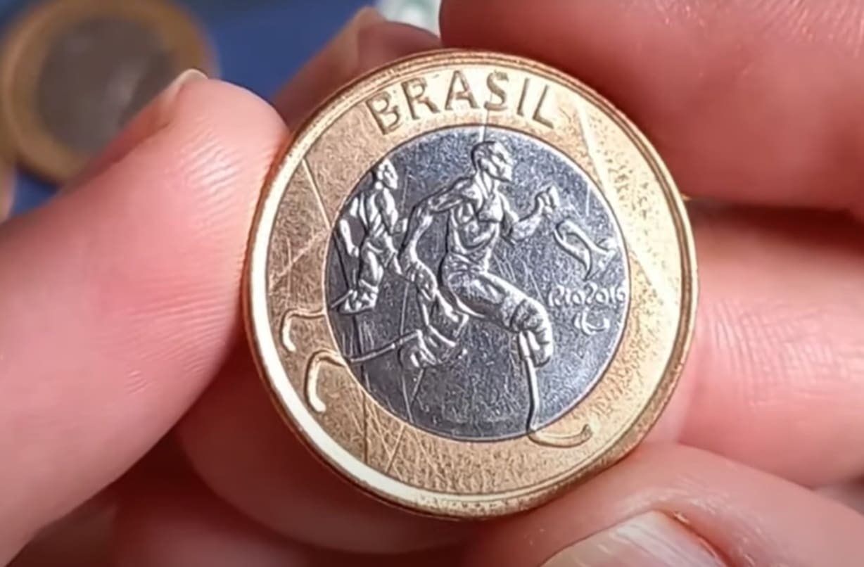 moeda de 1 real das olimpíadas de atletismo paralímpico, classificação numismática mbc soberba flor de cunho, grau de conservação moeda