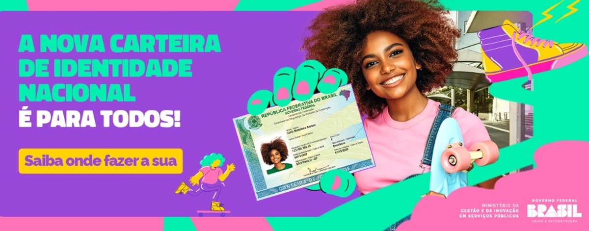 Campanha oficial do Governo Federal sobre mutirão de emissão da Carteira de Identidade Nacional.