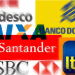 Colagem de logos de bancos brasileiros incluindo Bradesco, Caixa Econômica Federal, Banco do Brasil, Santander, HSBC e Itaú.
