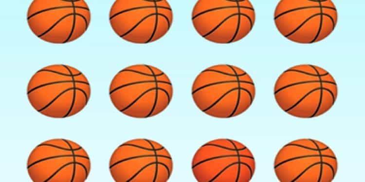 Desafio visual com doze bolas de basquete laranja organizadas em três linhas e quatro colunas.