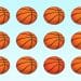 Desafio visual com doze bolas de basquete laranja organizadas em três linhas e quatro colunas.
