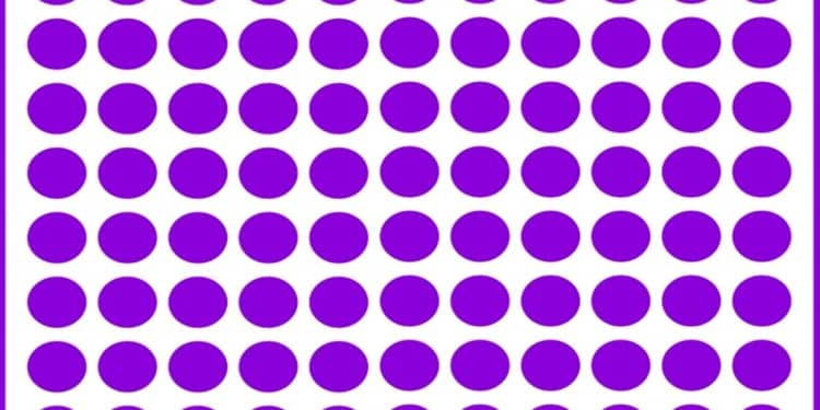 Desafio visual com pontos roxos organizados em linhas sobre fundo branco