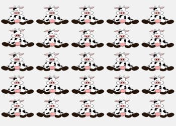 Desafio visual com várias vacas desenhadas em estilo desenho em várias linhas com uma vaca diferente entre elas