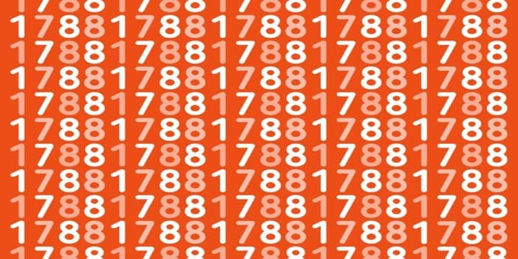Desafio visual com números 1788 repetidos em branco num fundo laranja.