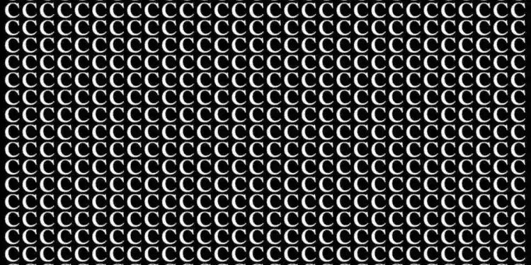 Muitas letras C brancas repetidas em várias linhas sobre fundo preto.