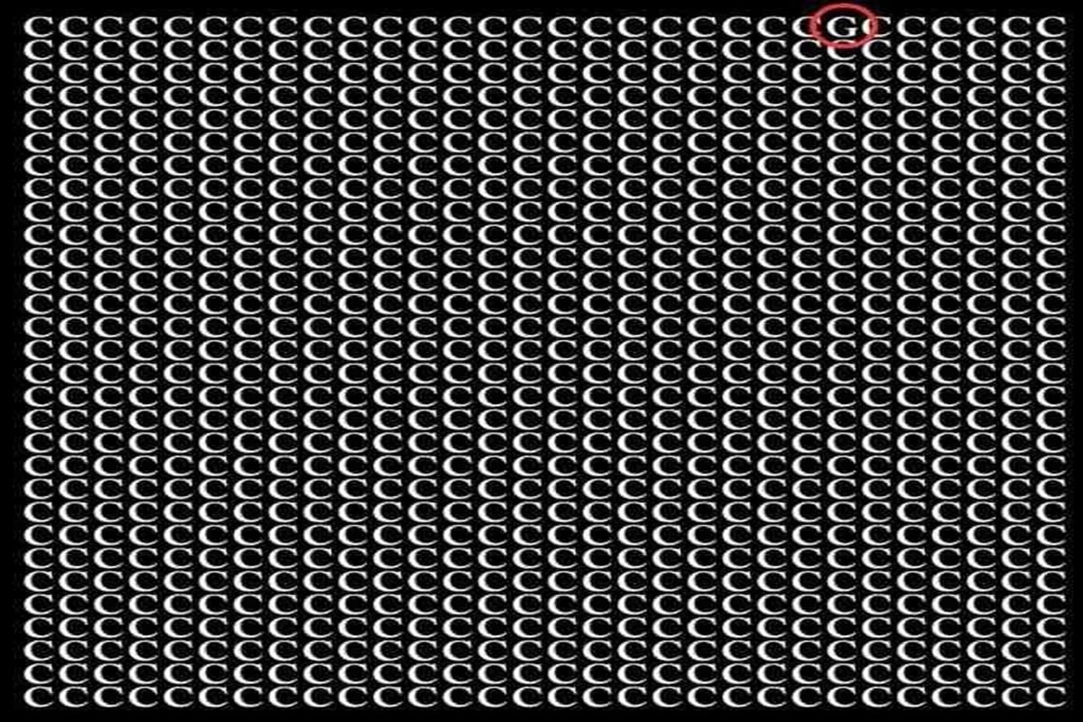 Muitas letras C brancas repetidas em várias linhas sobre fundo preto.