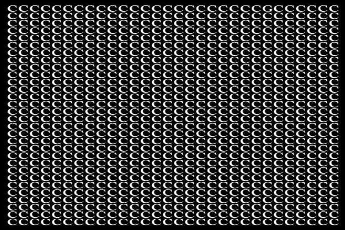 Muitas letras C brancas repetidas em várias linhas sobre fundo preto.