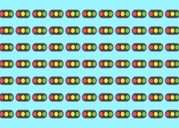 Teste visual com vários semáforos com círculos nas cores vermelha, amarela e verde