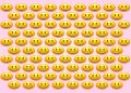 Teste visual com vários emojis amarelos sorridentes alinhados em fundo rosa claro