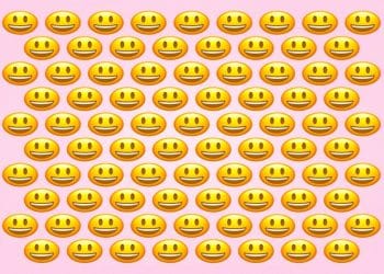 Teste visual com vários emojis amarelos sorridentes alinhados em fundo rosa claro