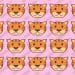 Teste visual com vários rostos de tigre laranja com listras pretas em padrão repetido sobre fundo rosa com manchas e linhas