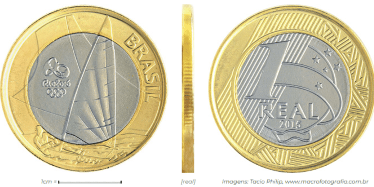 Moeda de 1 Real Comemorativa da Vela (Rio 2016) com Erro de Cunhagem Valorizada em R$ 400