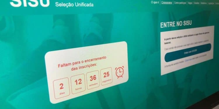 Tela do sistema de inscrição do Sisu 2026, com cronômetro e contagem regressiva para o encerramento das inscrições, simbolizando o Sisu 2026.