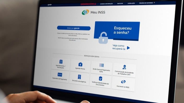 Página do portal Meu INSS com opções de acesso e recuperação de senha online