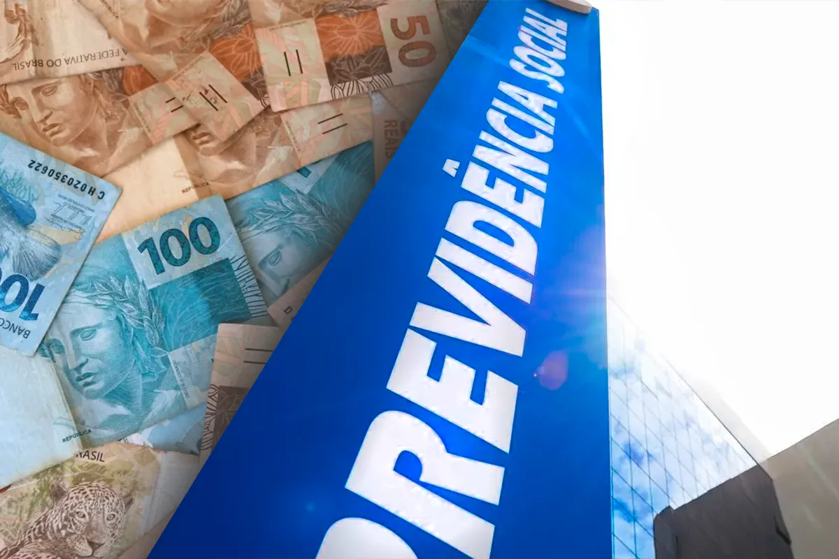 INSS compressed () Fachada da Previdência Social com cédulas de reais em destaque representando benefícios financeiros.