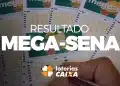 Mãos preenchendo volantes da Mega-Sena com texto resultado mega-sena e logo da Caixa Loterias