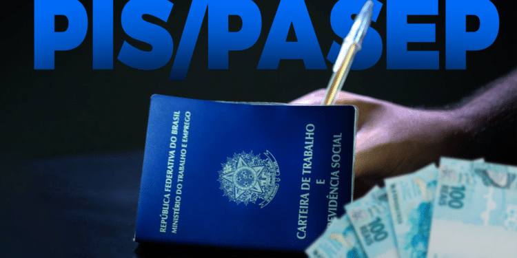 Carteira de Trabalho com o logo do PIS/Pasep e cédulas de 100 reais, representando o pagamento do abono salarial.