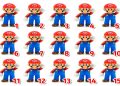 Desafio visual com várias imagens do personagem Mario usando chapéus, numeradas de 1 a 15.
