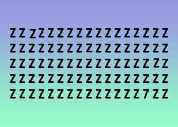 Desafio visual com uma imagem de fundo com degradê azul para verde e linhas em letras Z