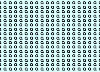 Imagem de letras Q pretas repetidas com um O branco escondido entre elas em fundo azul claro.
