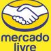 Logo Mercado Livre com fundo amarelo e duas mãos se apertando em um círculo azul