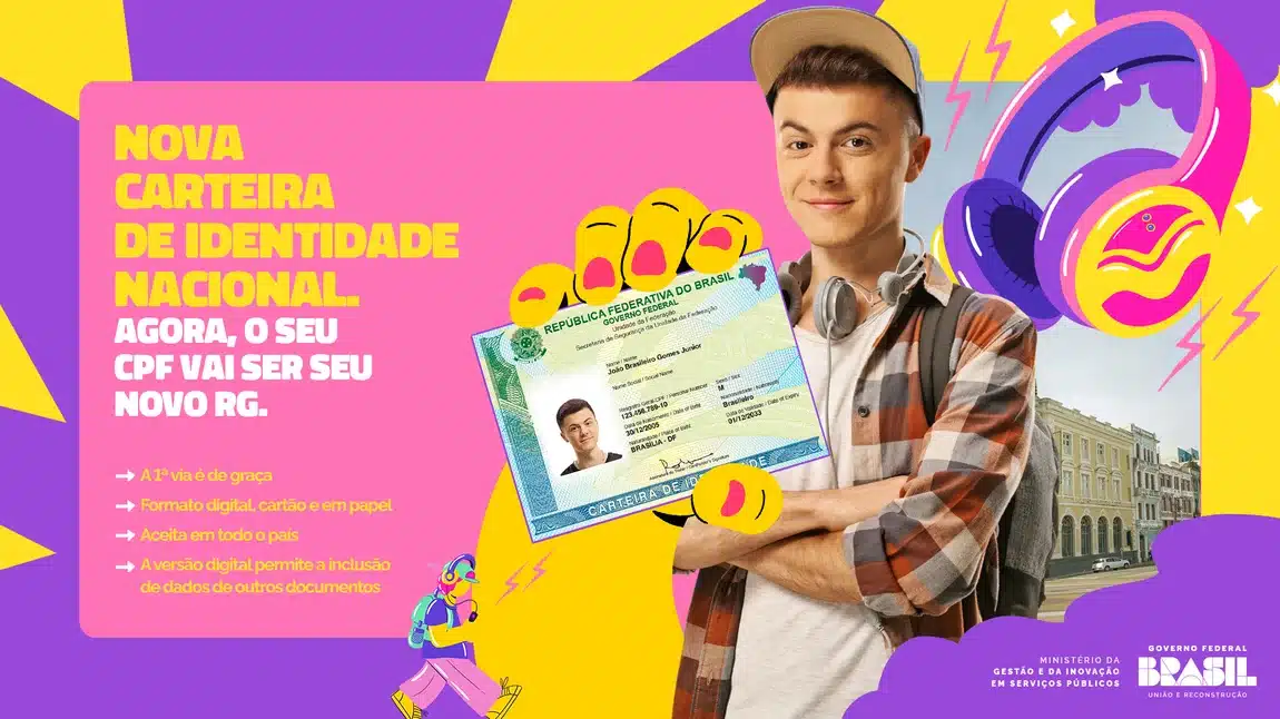 Nova Carteira de Identidade Nacional 2026. Cartão da nova Carteira de Identidade Nacional, com o CPF agora sendo o novo RG.