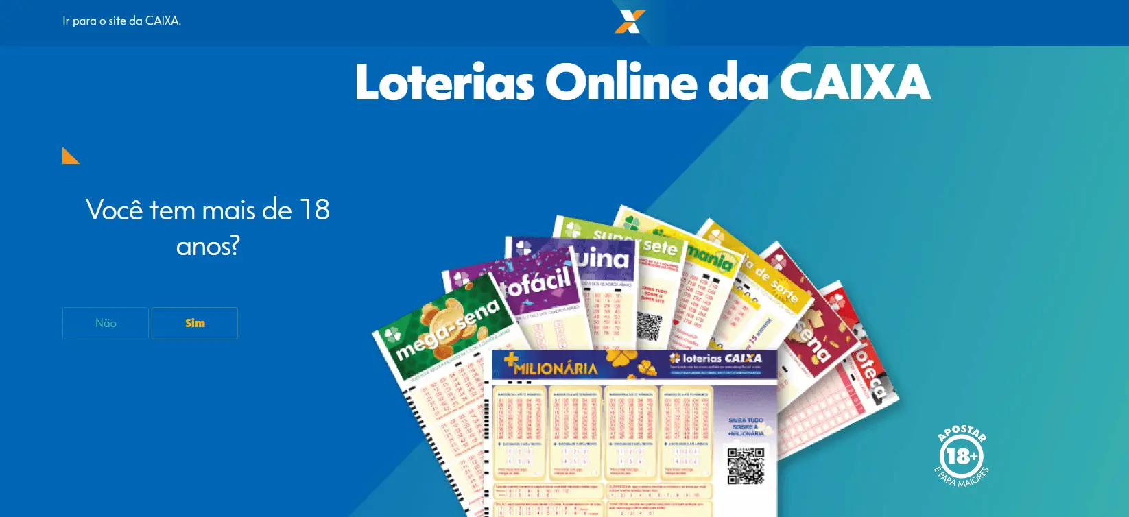 Portal Oficial das Loterias CAIXA para Apostas Seguras Tela do portal oficial das Loterias CAIXA com opções de apostas seguras para sorteios, incluindo a Mega-Sena e outros jogos.