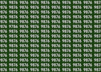 Números 9876 repetidos em fundo verde com um número 9786 diferente.