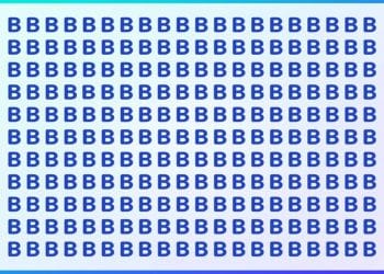 Teste visual com letras B azuis repetidas em fundo degradê e uma única letra P entre elas