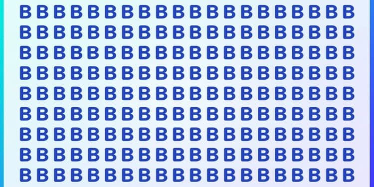 Teste visual com letras B azuis repetidas em fundo degradê e uma única letra P entre elas