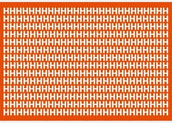 Teste visual com uma imagem laranja e dezenas de letras H brancas repetidas e um número 4 escondido entre elas
