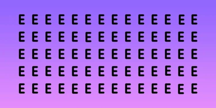 Teste visual com várias letras E em preto e algumas letras F escondidas.