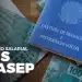 Carteira de Trabalho azul sobreposta a várias notas de 100 reais; no canto inferior esquerdo, o texto em destaque "Abono Salarial PIS PASEP".