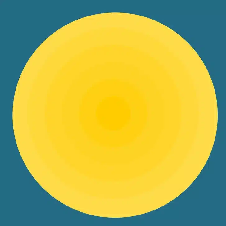 Desafio visual com círculos concêntricos amarelos em fundo azul