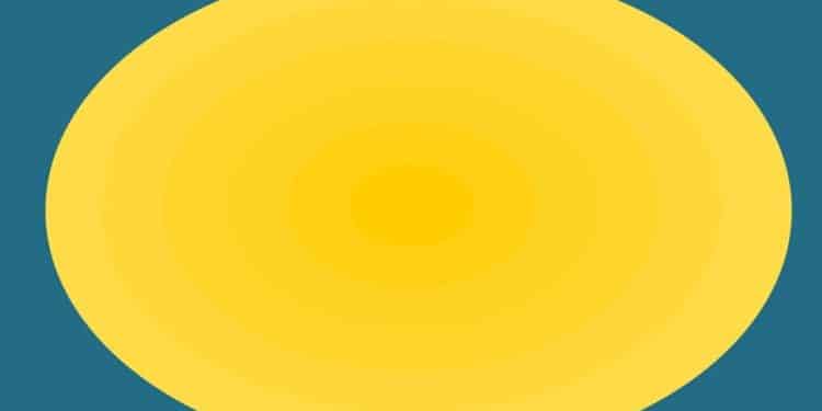 Desafio visual com círculos concêntricos amarelos em fundo azul