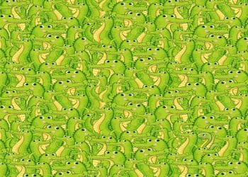 Desafio visual com desenho repetido de jacarés verdes