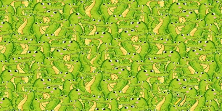 Desafio visual com desenho repetido de jacarés verdes