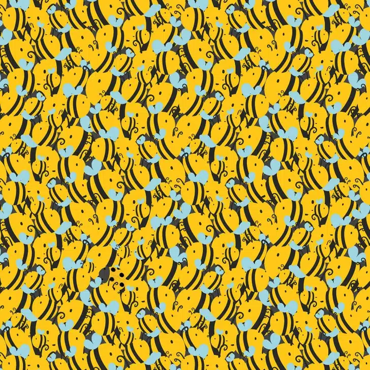 Teste visual com um padrão repetitivo de abelhas-amarelas com asas azuis