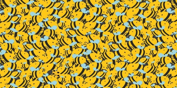 Teste visual com um padrão repetitivo de abelhas-amarelas com asas azuis