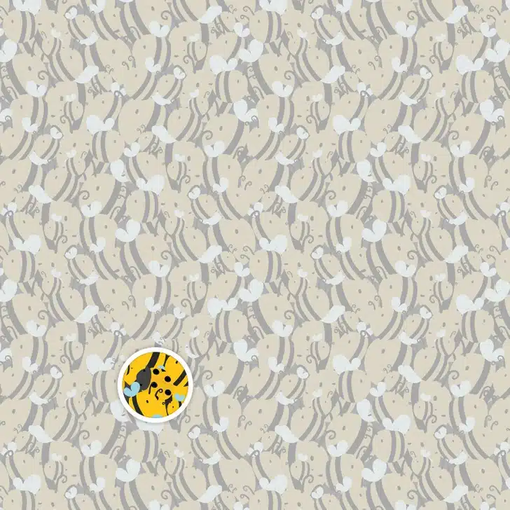 Teste visual com um padrão repetitivo de abelhas-amarelas com asas azuis