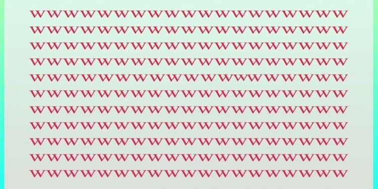 Teste visual com fundo verde e diversos caracteres "w" em vermelho, repetidos em linhas horizontais.