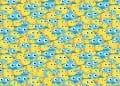 Teste visual com uma ilustração repetida de peixes e águas-vivas amarelas e azuis com olhos grandes