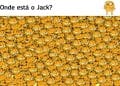 Teste visual com vários personagens Garfield em tons de laranja e amarelo, desafiando a encontrar o personagem Jack