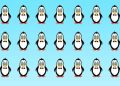 Teste visual com 21 pinguins desenhados em filas, todos parecidos, exceto um diferente