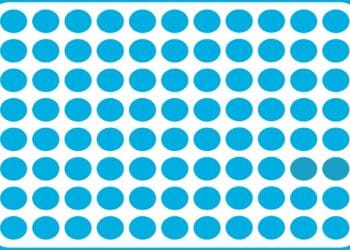 Ilusão de ótica com diversos círculos azuis alinhados, com alguns em tom diferente formando a letra L