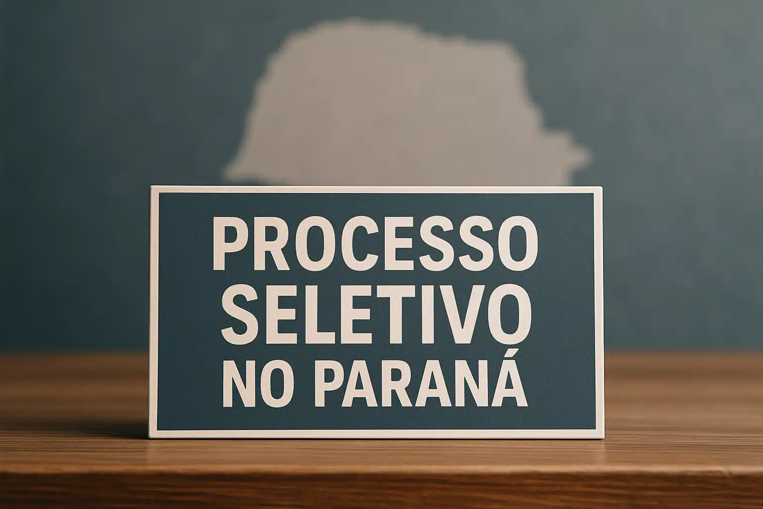 Placa com a frase Processo Seletivo no Paraná sobre uma mesa