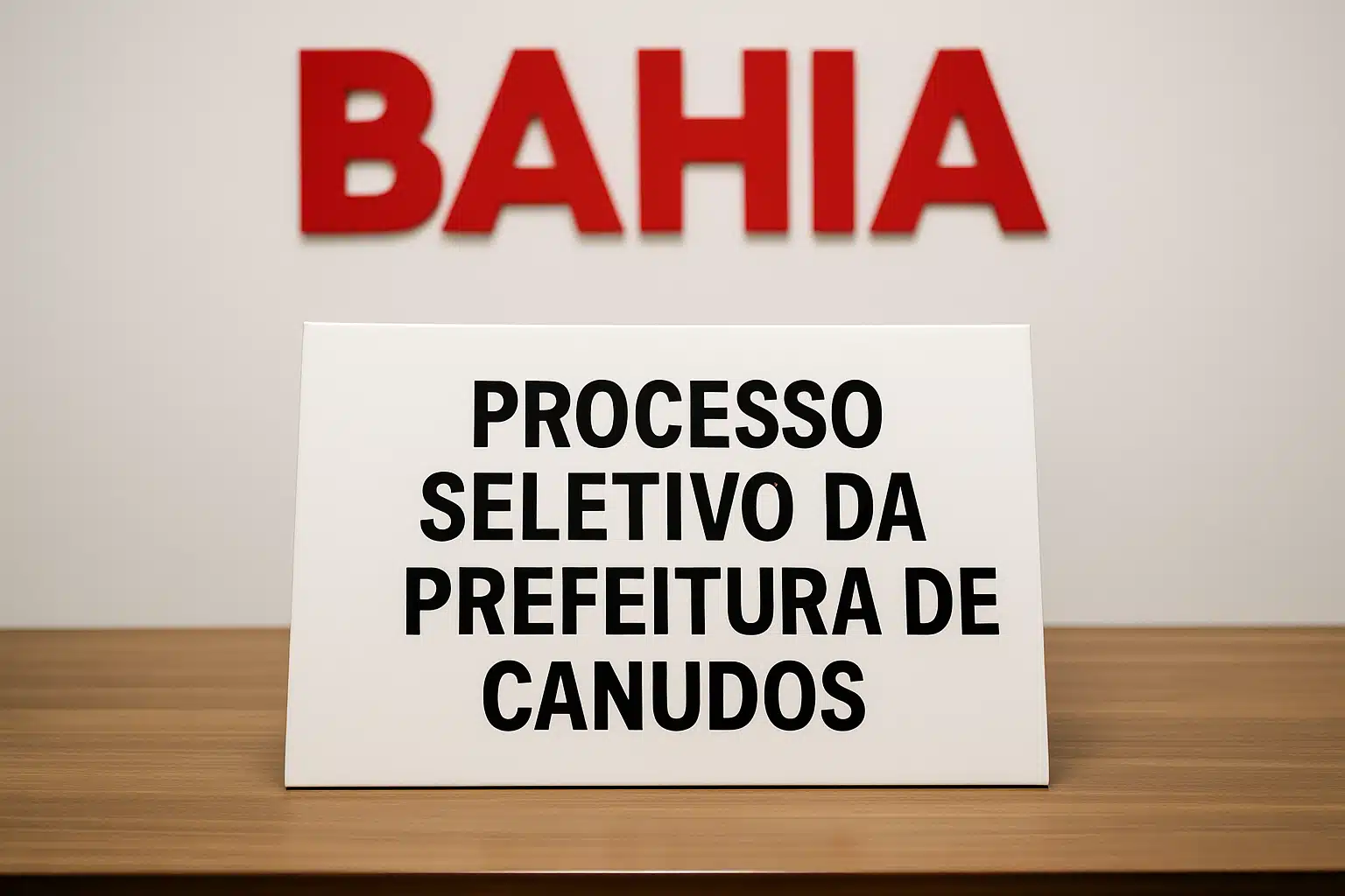 Placa com anúncio de processo seletivo da Prefeitura de Canudos.