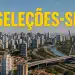 Vista aérea de São Paulo com destaque para a Ponte Estaiada e o texto 'Seleções-SP'.